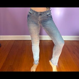 High rise blue jeans